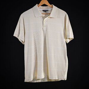 Banana Republic Polo Shirt Mens XL Fitted Casual Knit Beige Striped Short Sleeve